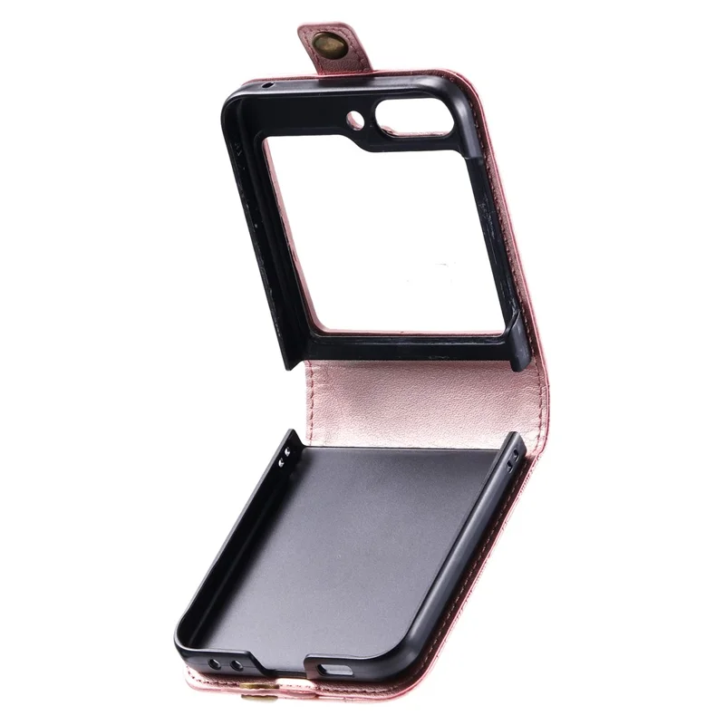For Samsung Galaxy Z Flip5 5G Card Holder PU Leather Case Mandala Flower Imprinted Folding Cover - Rose Gold