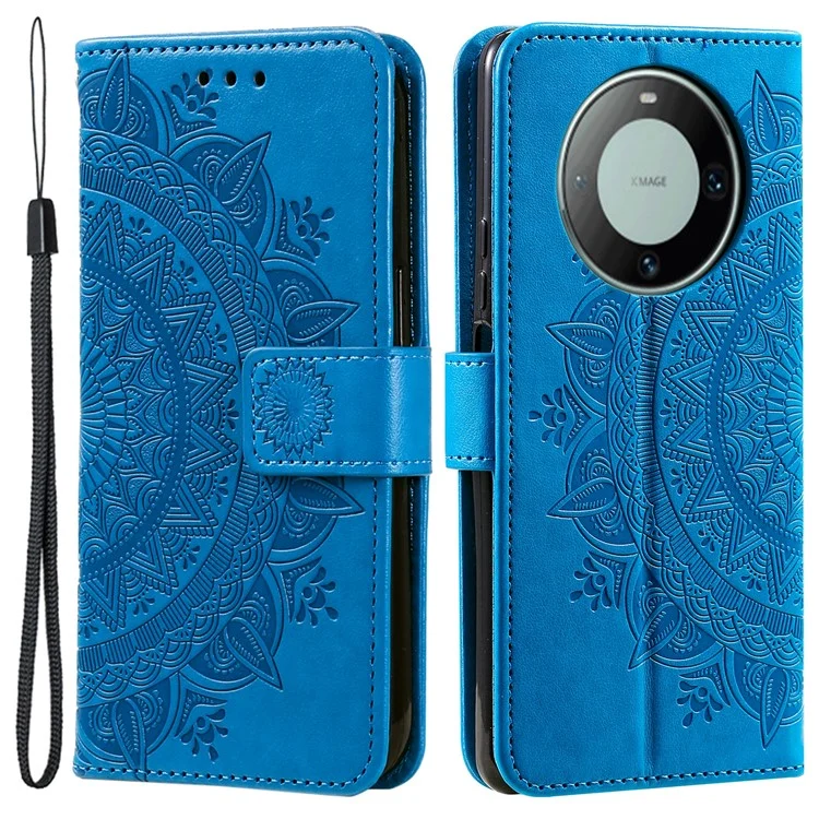 Для Huawei Mate 60 Бумажник Кожаный Чехол Для Телефона Мандала Цветочный Печатный Стенд Чехол со Strap - Синий