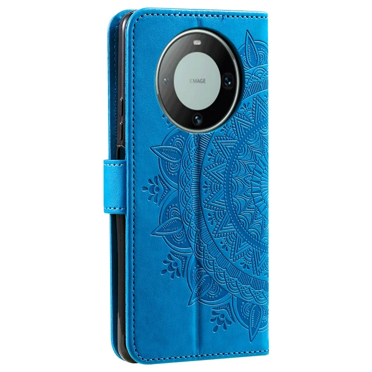 Per Huawei Mate 60 Pro Supporto Portafoglio Custodia Telefono in Pelle PU con Fiore Mandala Stampato - Blu