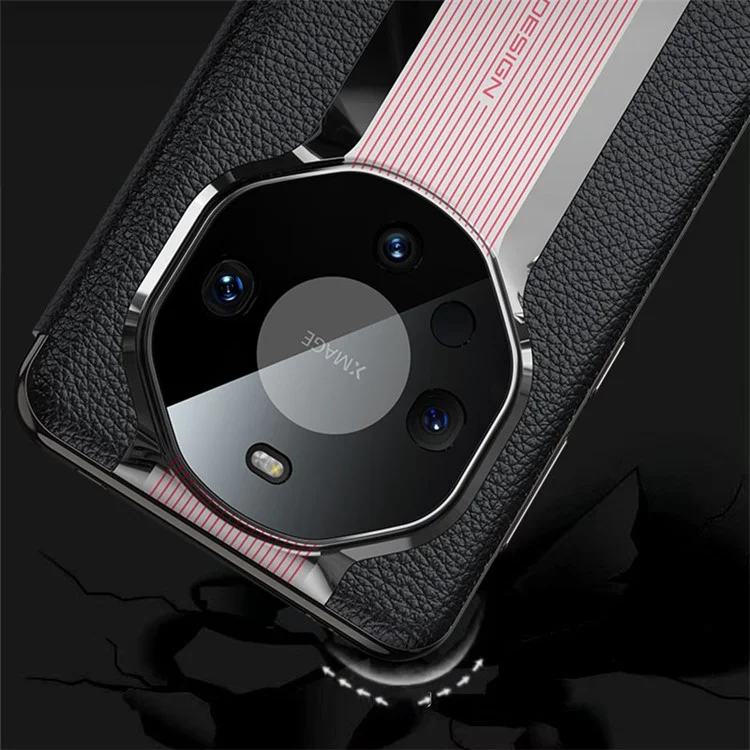 Funda de teléfono de cuero auténtico de vaca para Huawei Mate 60 Pro con ventana de visualización, antiarañazos y tapa abatible - Negro