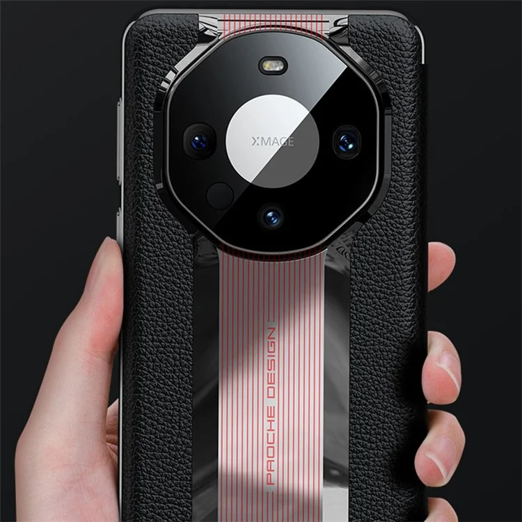 Funda de teléfono de cuero auténtico de vaca para Huawei Mate 60 Pro con ventana de visualización, antiarañazos y tapa abatible - Negro