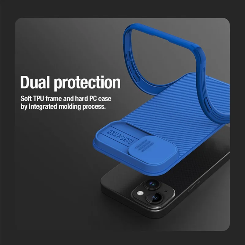 NILLKIN CamShield Pro Case for iPhone 15 PC+TPU Magnetic Phone Case with Camera Lens Protection - Blue