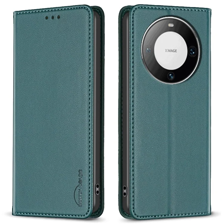 BINFEN COLOR BF18 für Huawei Mate 60 Pro / Mate 60 Pro+ Leder-Handyhülle mit Kartenfach und Ständer - Grün