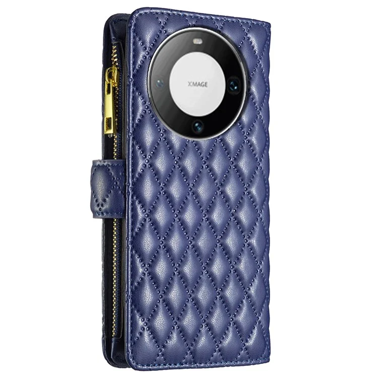 BINFEN COLOR BF Style-15 Pour Huawei Mate 60 Pro / Mate 60 Pro+ Étui portefeuille en cuir avec poche zippée Couverture debout - Bleu
