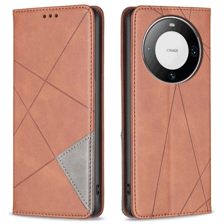Für Huawei Mate 60 Pro / Mate 60 Pro+ Kartenfach Lederetui Geprägter Linie Telefonhalterung - Braun