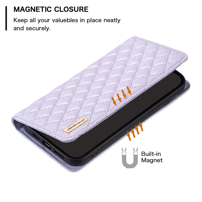 BINFEN COLOR BF Style-16 For Huawei Mate 60 Phone Leather Case Card Holder Horizontal Stand Cover - Purple