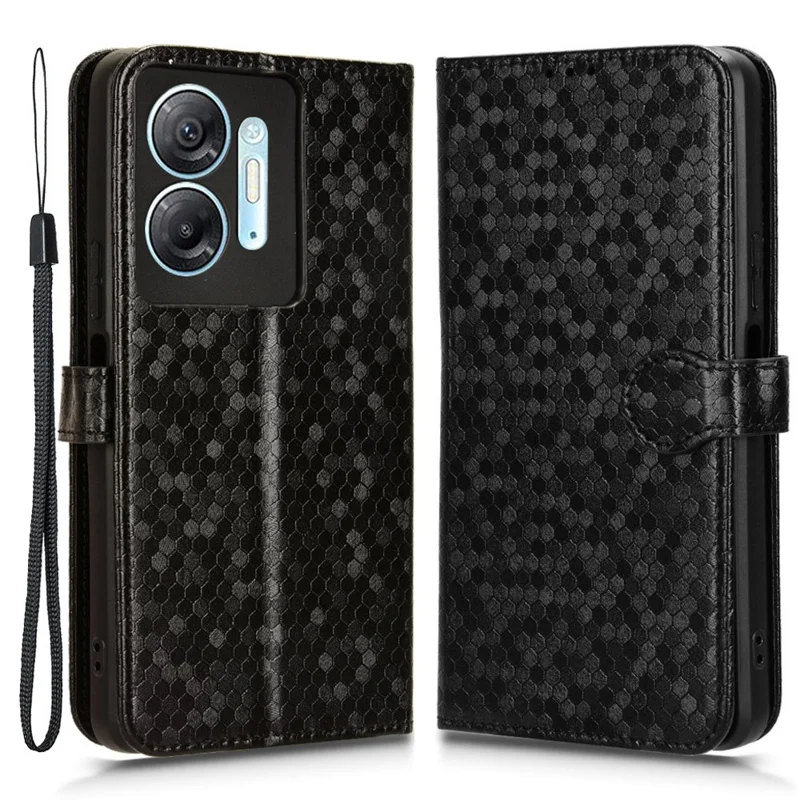 Для Infinix Hot 30 5G PU Leather Stand Case Imprinted Wallet Shockproof Cell Phone Cover - Black