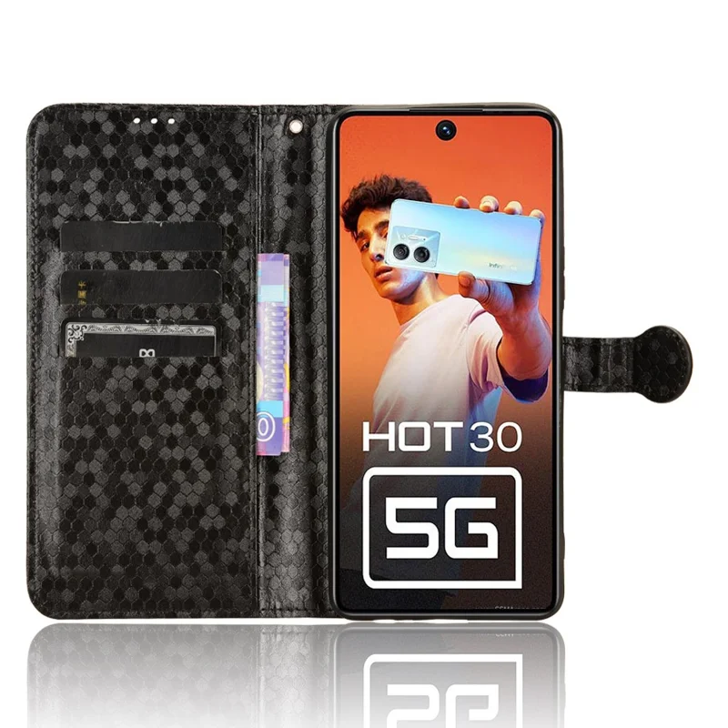 Для Infinix Hot 30 5G PU Leather Stand Case Imprinted Wallet Shockproof Cell Phone Cover - Black
