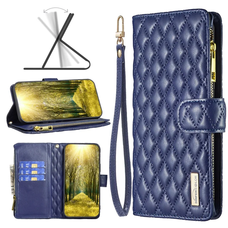 BINFEN COLOR BF Style-15 For Huawei Mate 60 Zipper Pocket Wallet Stand Cover Leather Phone Case - Blue