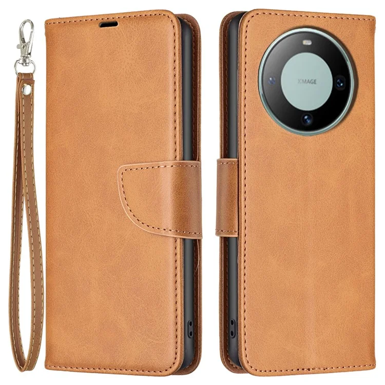 For Huawei Mate 60 Book Style Phone Wallet Case Textured PU Leather Stand Phone Cover - Yellow