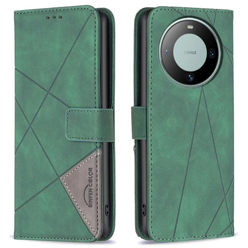 BINFEN COLOR For Huawei Mate 60 Phone Cases Wallet Stand Geometry Imprint Leather Cover - Green