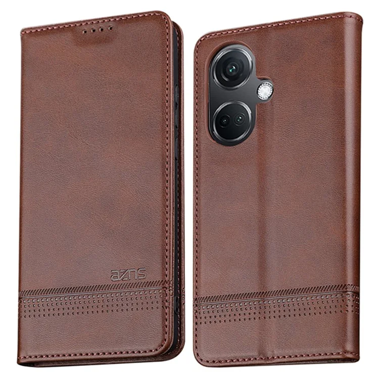 AZNS For Oppo K11 5G / OnePlus Nord CE3 5G Cellphone Cover PU Leather Flip Wallet Stand Case Phone Shell - Coffee