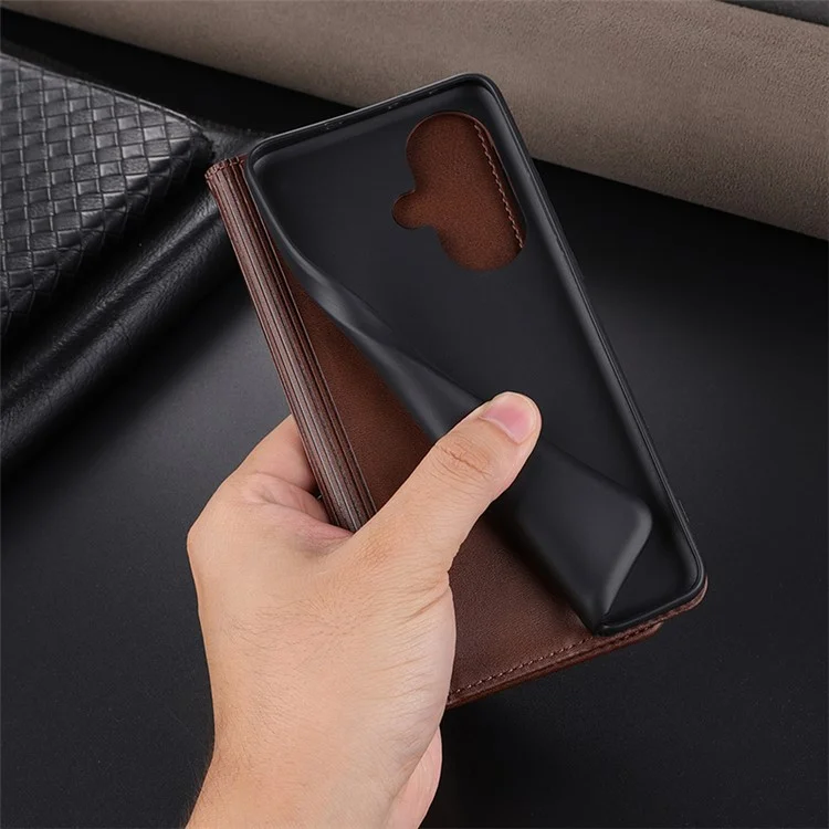 AZNS For Oppo K11 5G / OnePlus Nord CE3 5G Cellphone Cover PU Leather Flip Wallet Stand Case Phone Shell - Coffee