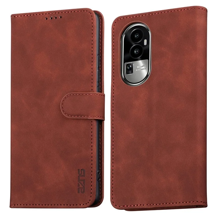 AZNS para Oppo Reno10 5G (Global) / Reno10 Pro 5G (Global) Caso de telefone da carteira de couro PU anti-risco Stand - Marrom