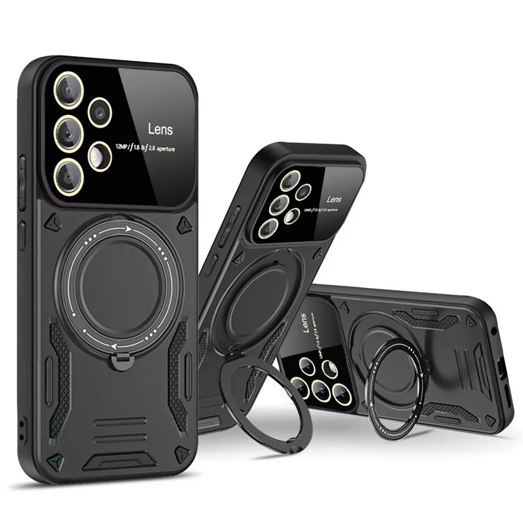 Für Samsung Galaxy A52 4G / A52s 5G / A52 5G Ring Kickstand Case PC+TPU Handyhülle kompatibel mit MagSafe - Schwarz