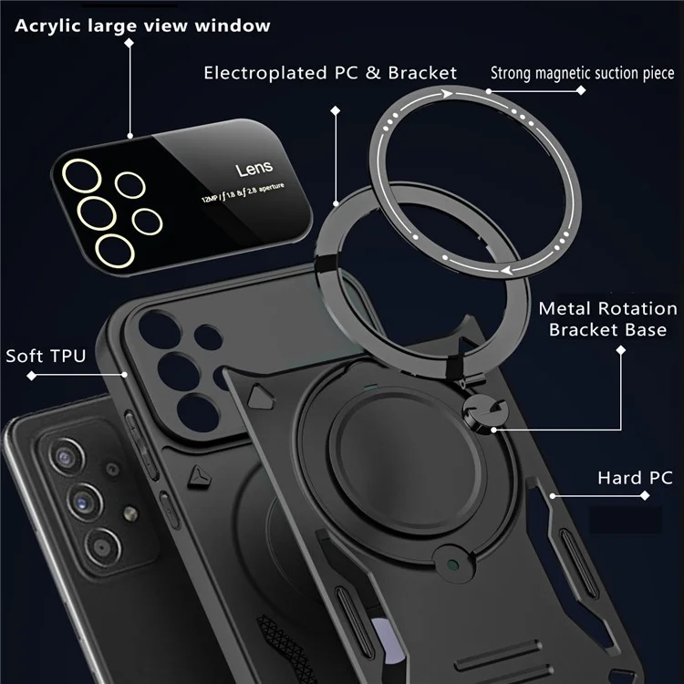 Für Samsung Galaxy A52 4G / A52s 5G / A52 5G Ring Kickstand Case PC+TPU Handyhülle kompatibel mit MagSafe - Schwarz