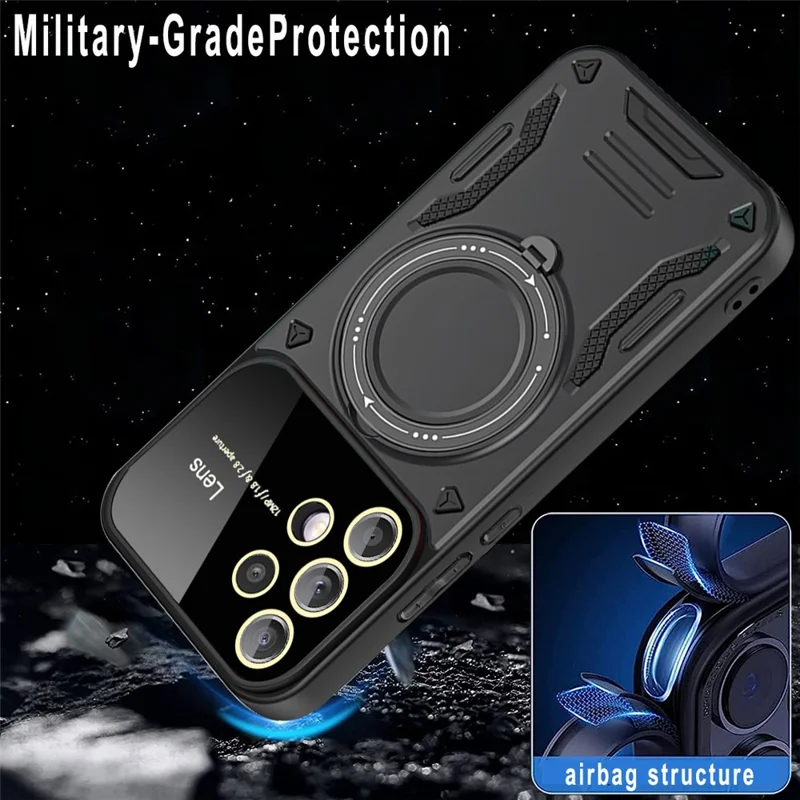 Für Samsung Galaxy A52 4G / A52s 5G / A52 5G Ring Kickstand Case PC+TPU Handyhülle kompatibel mit MagSafe - Schwarz