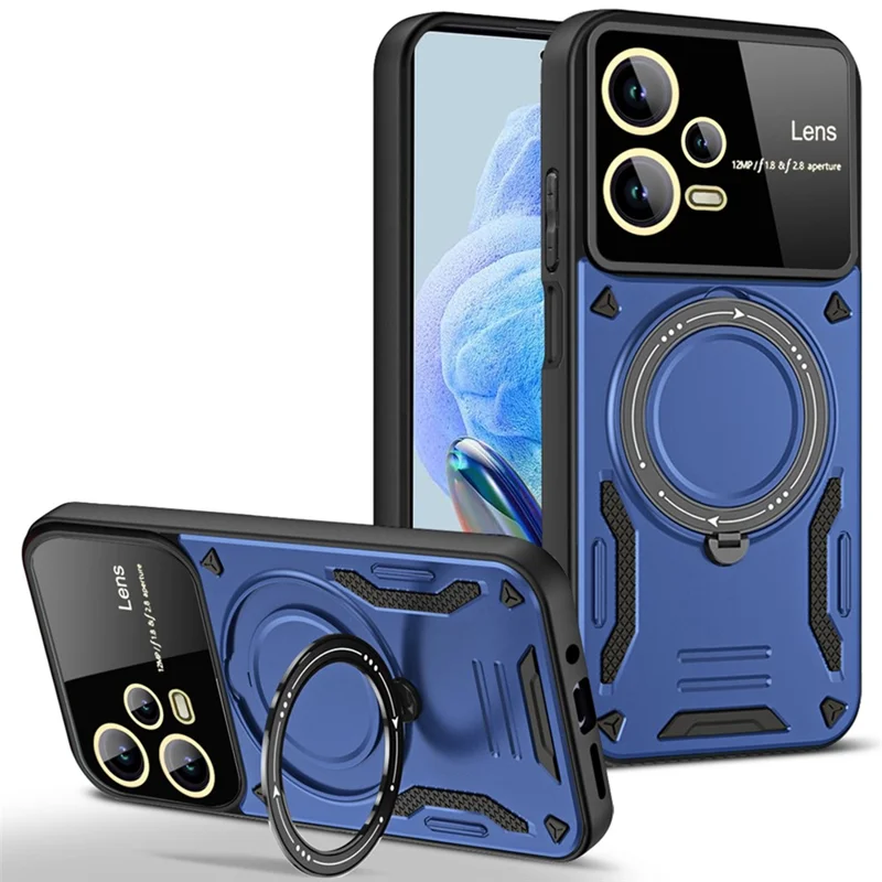 For Xiaomi Redmi Note 12 Pro 4G Back Case Rotating Kickstand PC+TPU Phone Cover Magnetic Case - Blue