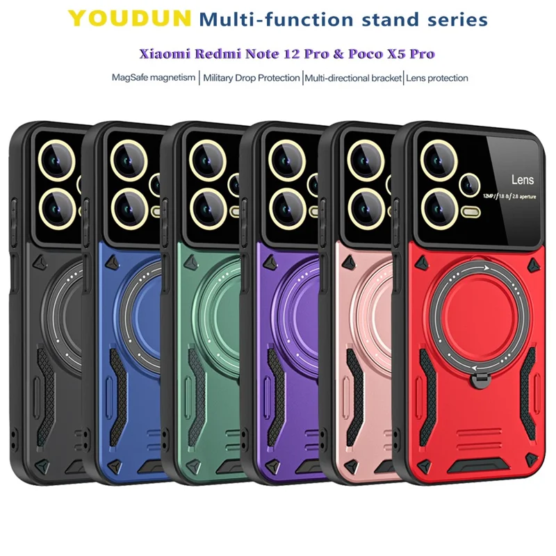 For Xiaomi Redmi Note 12 Pro 4G Back Case Rotating Kickstand PC+TPU Phone Cover Magnetic Case - Blue