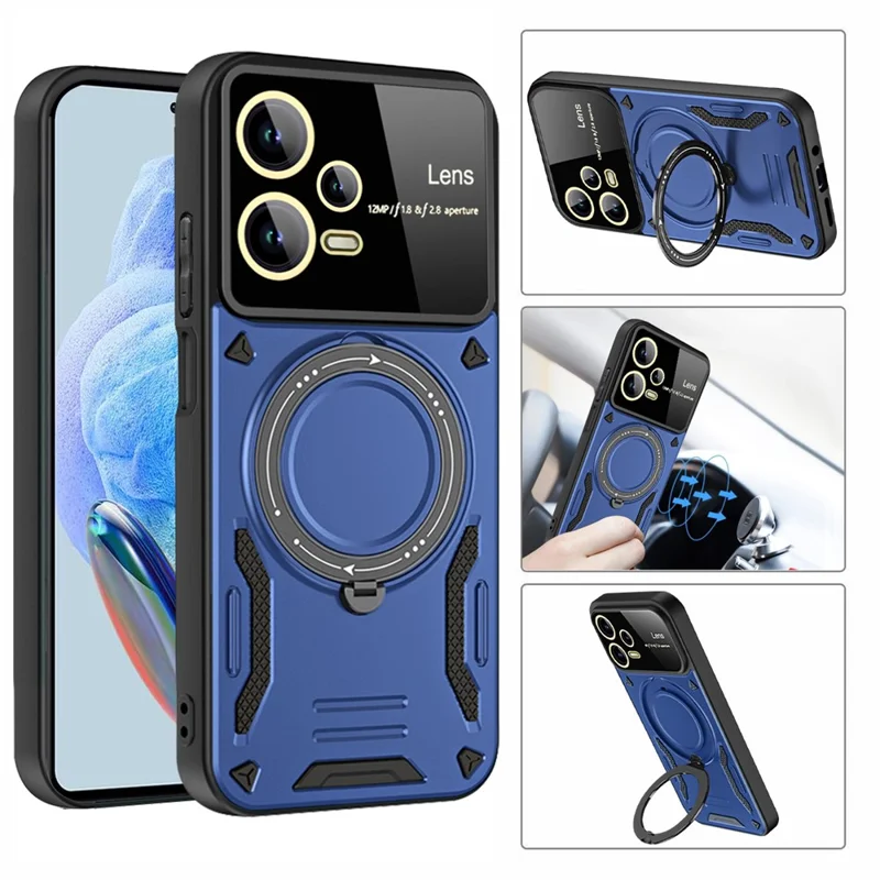 For Xiaomi Redmi Note 12 Pro 4G Back Case Rotating Kickstand PC+TPU Phone Cover Magnetic Case - Blue