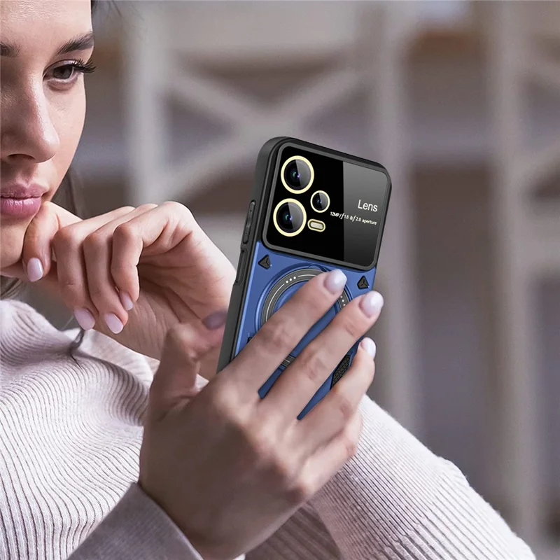 For Xiaomi Redmi Note 12 Pro 4G Back Case Rotating Kickstand PC+TPU Phone Cover Magnetic Case - Blue