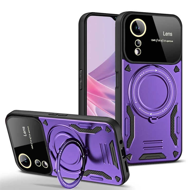 Coque avec support pivotant à anneau rotatif pour Oppo A78 5G / A58 5G, housse magnétique PC+TPU compatible MagSafe - Violet