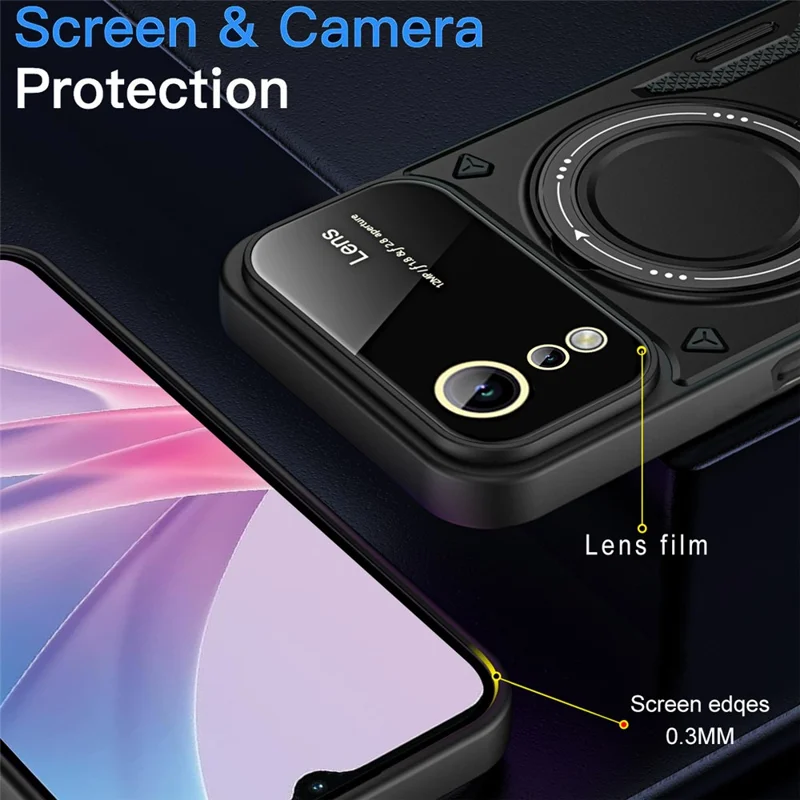 Coque avec support pivotant à anneau rotatif pour Oppo A78 5G / A58 5G, housse magnétique PC+TPU compatible MagSafe - Violet