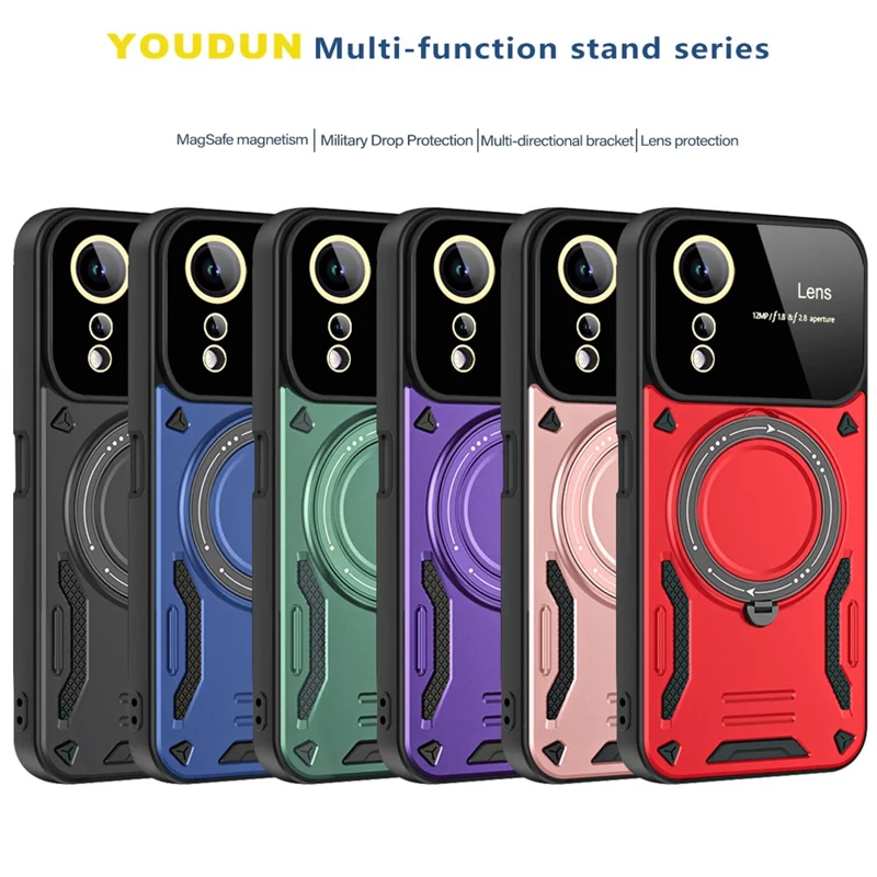 Coque avec support pivotant à anneau rotatif pour Oppo A78 5G / A58 5G, housse magnétique PC+TPU compatible MagSafe - Violet