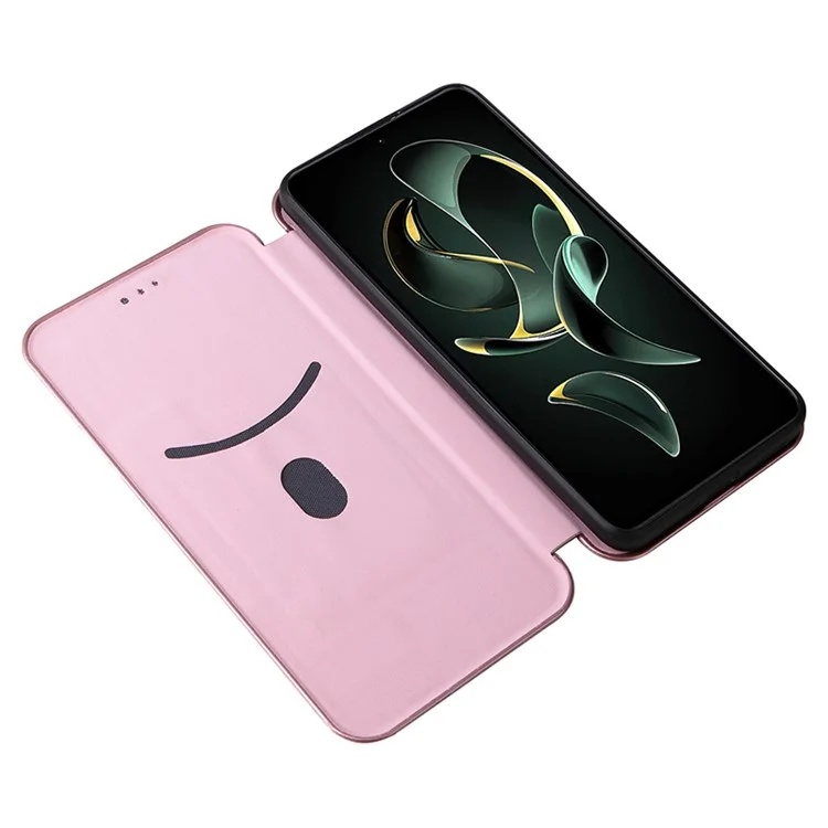 For Xiaomi Redmi K60 Ultra / 13T / 13T Pro Carbon Fiber Texture Phone Case Leather Stand Anti-drop Cover with Card Slot - Rose Gold