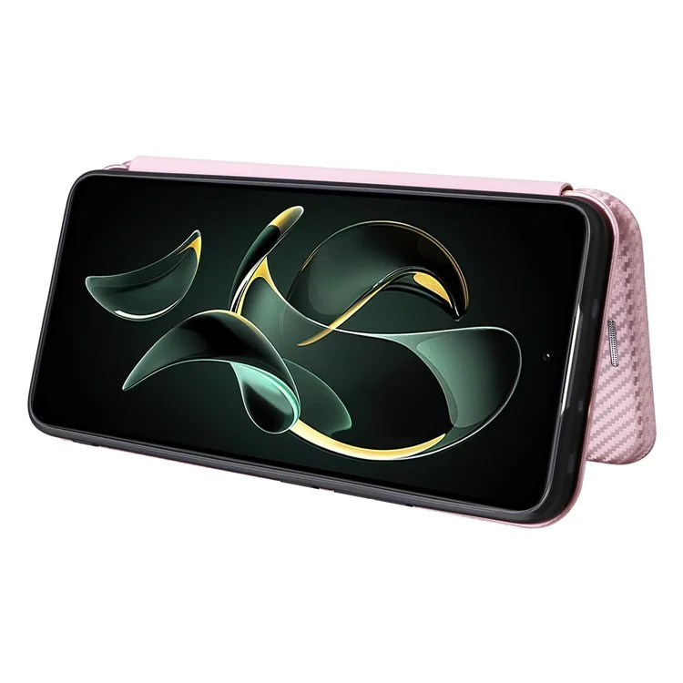 For Xiaomi Redmi K60 Ultra / 13T / 13T Pro Carbon Fiber Texture Phone Case Leather Stand Anti-drop Cover with Card Slot - Rose Gold
