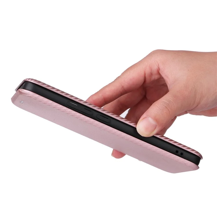 For Xiaomi Redmi K60 Ultra / 13T / 13T Pro Carbon Fiber Texture Phone Case Leather Stand Anti-drop Cover with Card Slot - Rose Gold