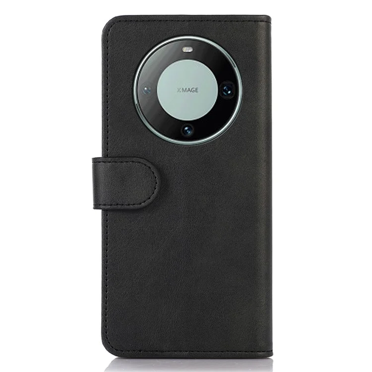 Pour Huawei Mate 60 Pro Cowhide Texture Cell Phone Case Leather Wallet Stand Anti-fall Cover - Noir