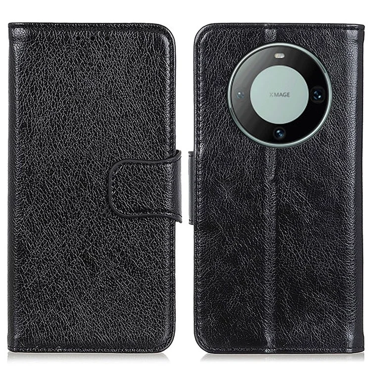 Per Huawei Mate 60 Pro Nappa Texture Split Leather Stand Wallet Case Drop Protection Phone Cover - Nero
