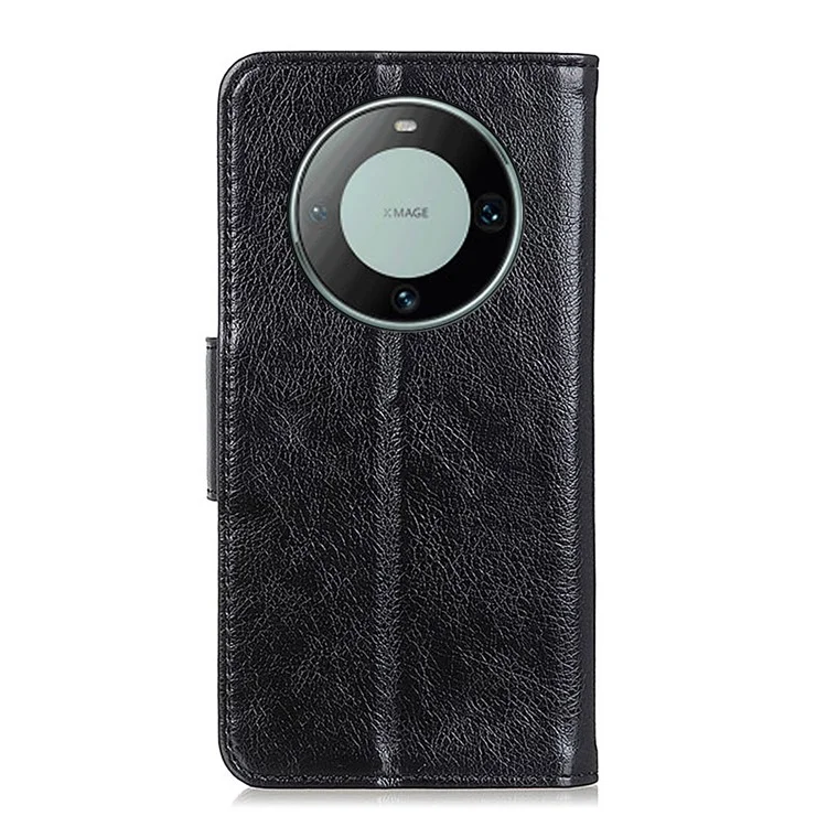 Per Huawei Mate 60 Pro Nappa Texture Split Leather Stand Wallet Case Drop Protection Phone Cover - Nero