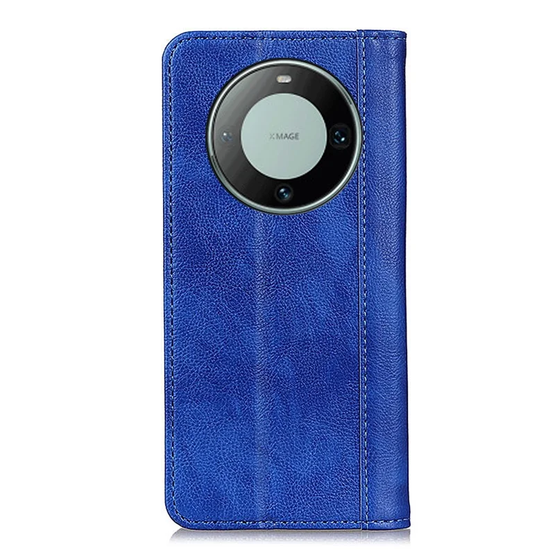 For Huawei Mate 60 Pro Anti-scratch Litchi Texture Phone Case Split Leather Wallet Stand Cover - Blue