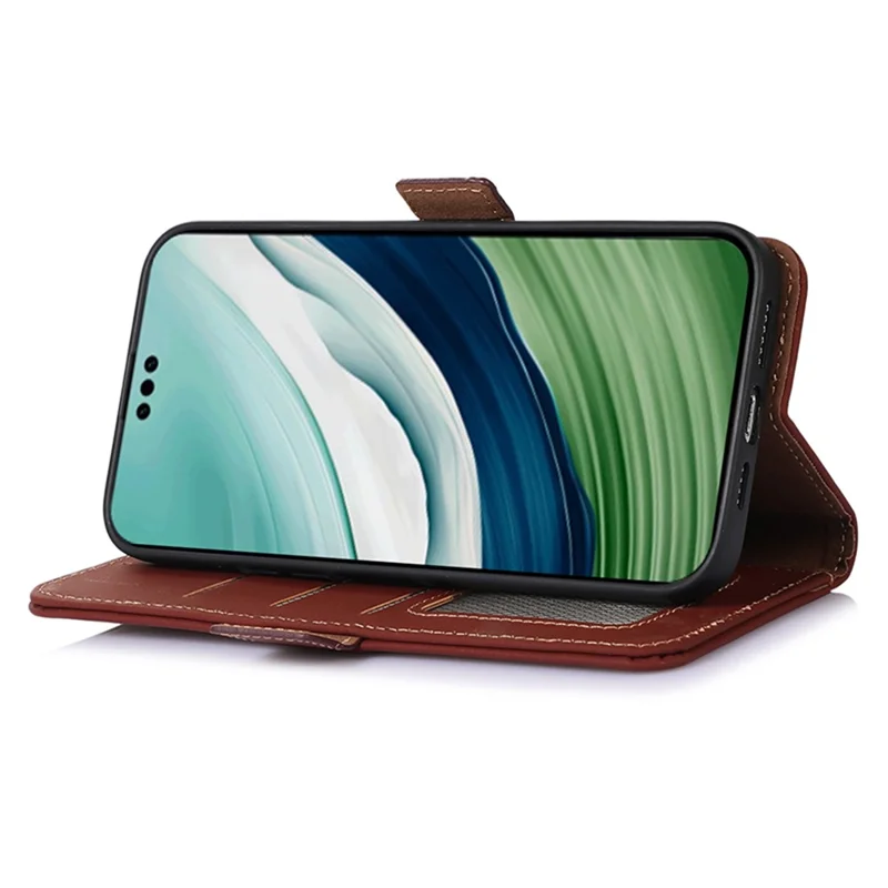 For Huawei Mate 60 Pro RFID Blocking Wallet Genuine Cow Leather Case Silky Feeling Phone Cover - Coffee