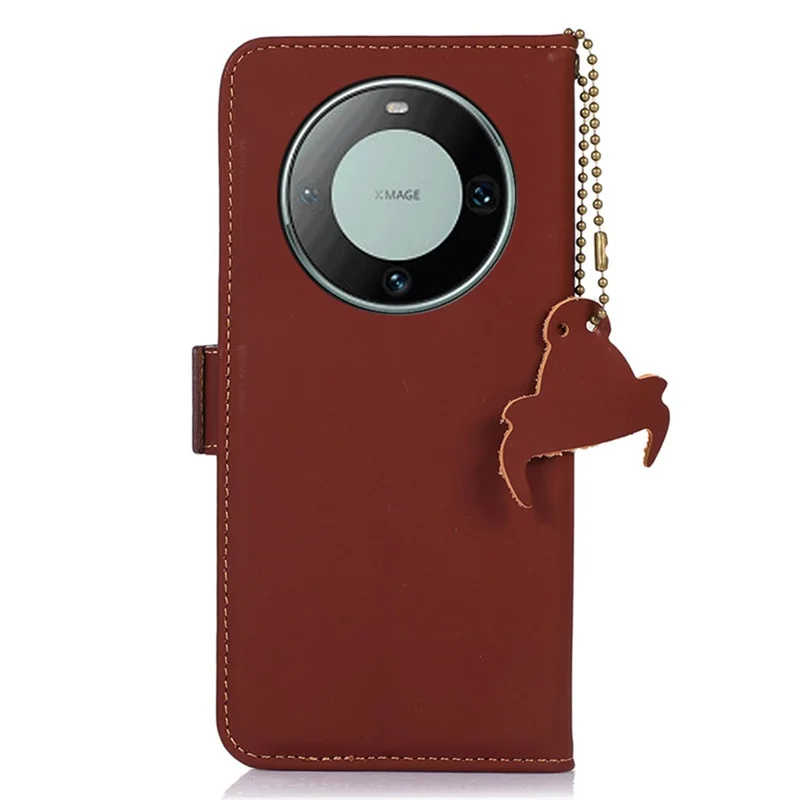 For Huawei Mate 60 Pro RFID Blocking Wallet Genuine Cow Leather Case Silky Feeling Phone Cover - Coffee