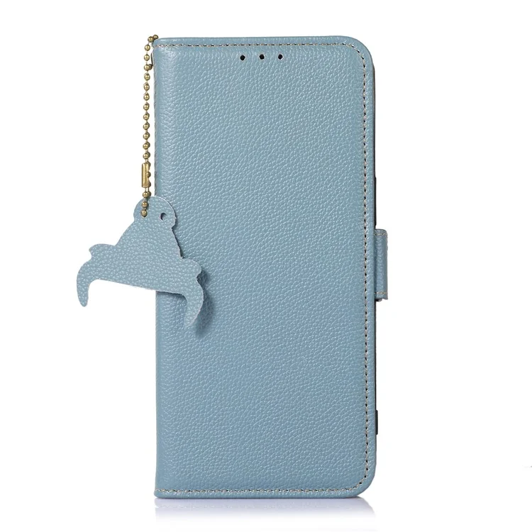 Per Huawei Mate 60 Pro RFID Blocking Wallet Stand Shell Genuine Cow Leather Anti-drop Phone Case - Blue