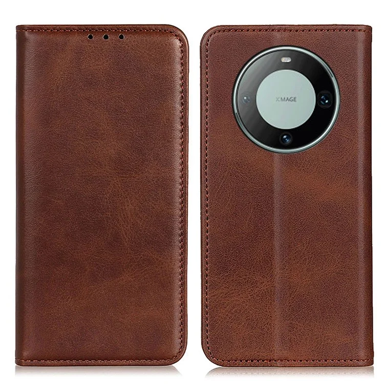 Per Huawei Mate 60 Pro Cowhide Texture Phone Case Shockproof Split Leather Wallet Stand Shell - Caffè
