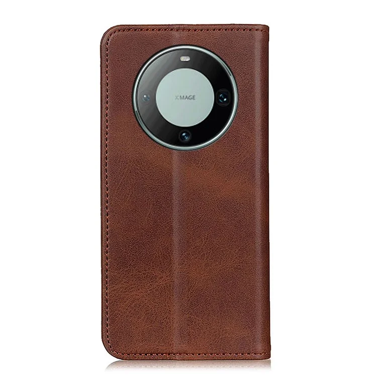 Per Huawei Mate 60 Pro Cowhide Texture Phone Case Shockproof Split Leather Wallet Stand Shell - Caffè