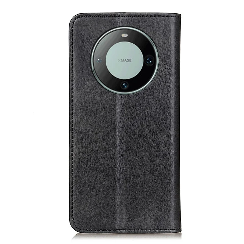 Para Huawei Mate 60 Pro Funda de Teléfono de Textura de Cuero de Vaca Resistente a los Golpes Funda de Cartera de Cuero Dividido con Soporte - Negro