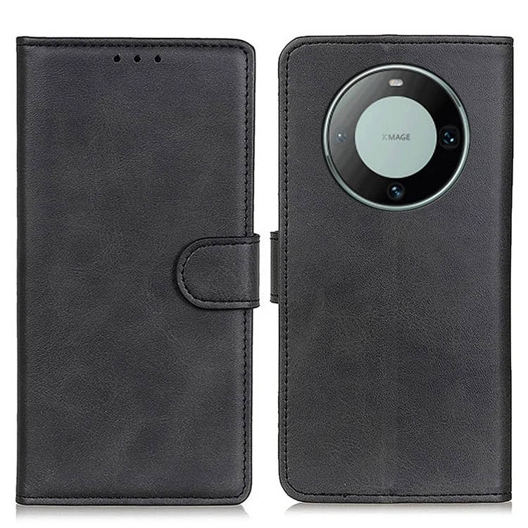 Per Huawei Mate 60 Pro Custodia portafoglio in pelle Antiurto Texture in pelle bovina - Nero