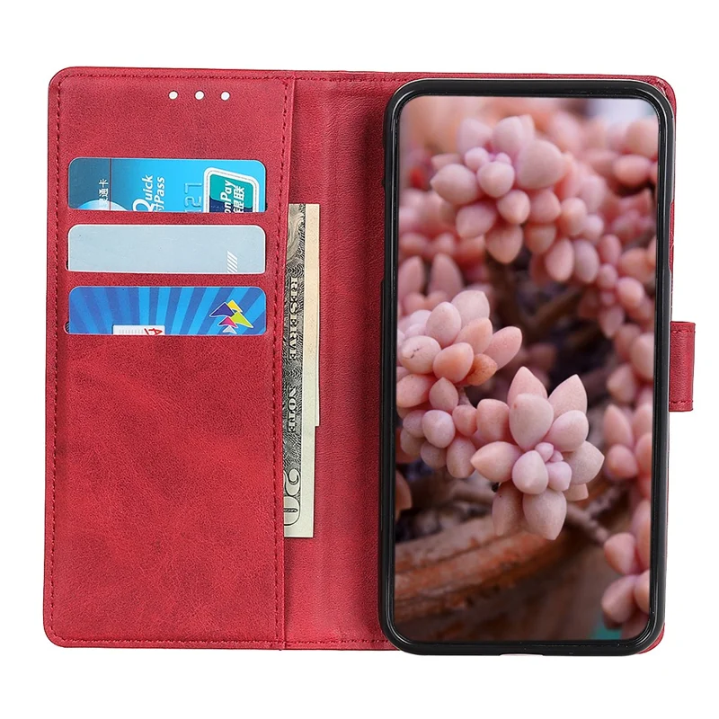 For Huawei Mate 60 Pro Leather Wallet Phone Case Drop-proof Cowhide Texture Stand Cover - Red