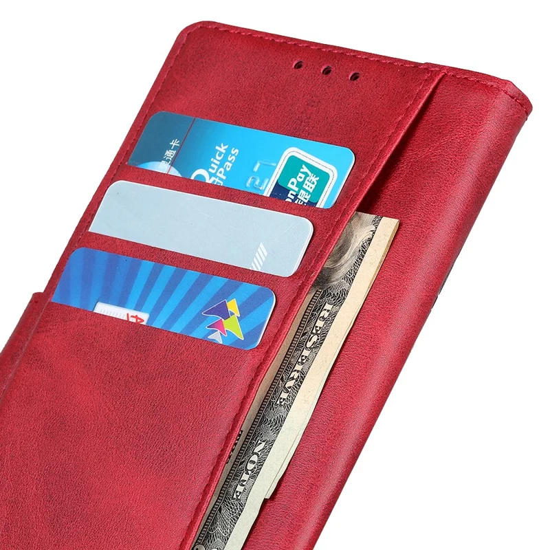 For Huawei Mate 60 Pro Leather Wallet Phone Case Drop-proof Cowhide Texture Stand Cover - Red