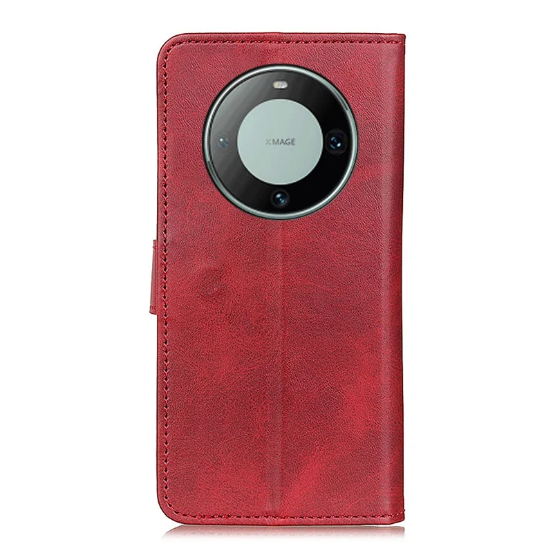 For Huawei Mate 60 Pro Leather Wallet Phone Case Drop-proof Cowhide Texture Stand Cover - Red