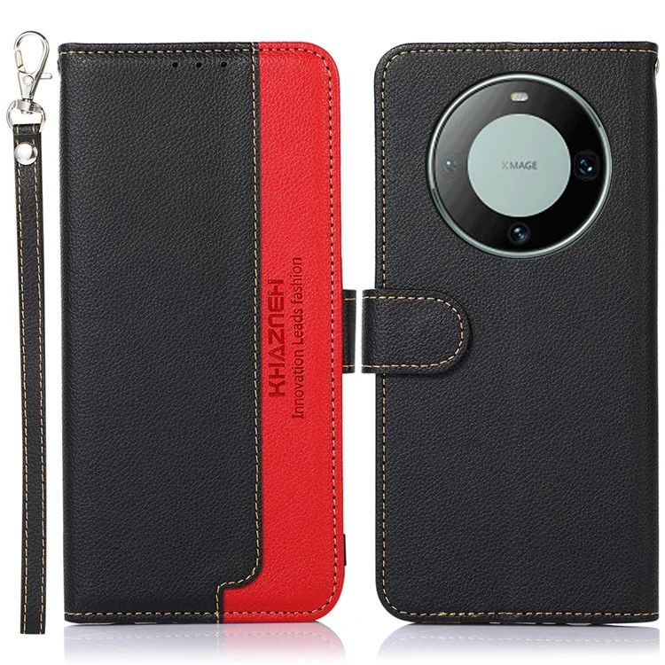 KHAZNEH RFID Blocking Wallet Case per Huawei Mate 60 Pro Litchi Texture PU Leather Phone Cover - Nero