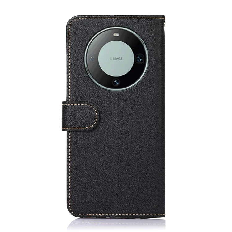 KHAZNEH RFID Blocking Wallet Case per Huawei Mate 60 Pro Litchi Texture PU Leather Phone Cover - Nero