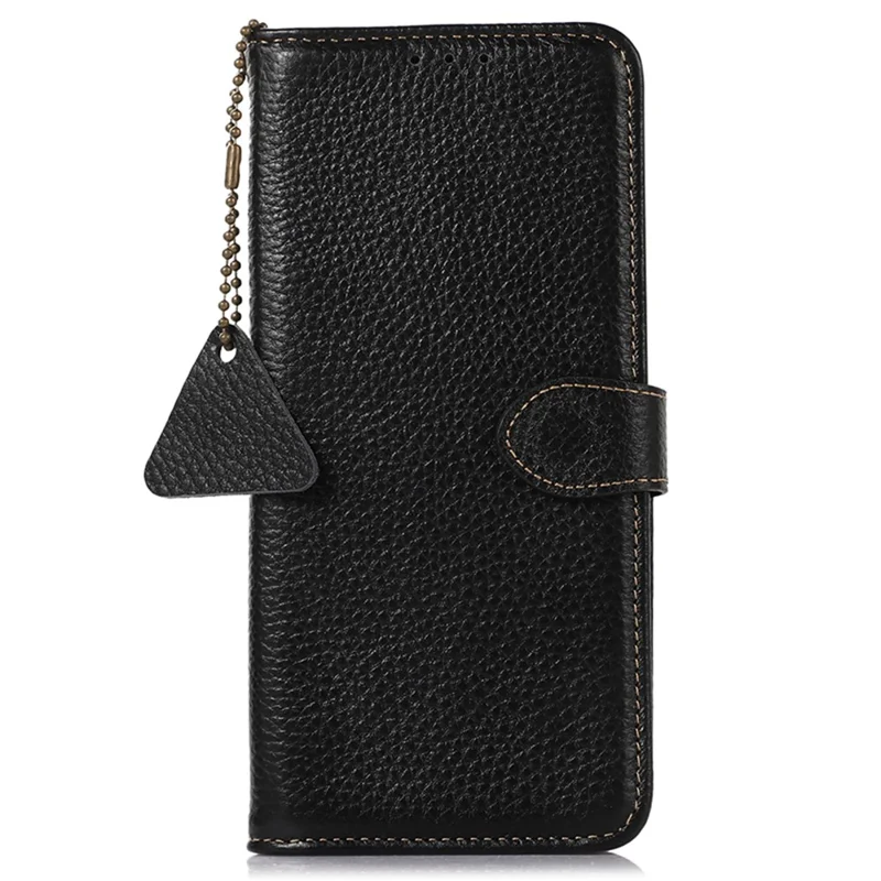 Genuine Cow Leather Case for Huawei Mate 60 RFID Blocking Wallet Litchi Texture Phone Cover - Black