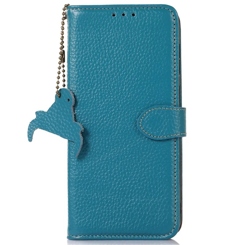 Genuine Cow Leather Case for Huawei Mate 60 RFID Blocking Wallet Litchi Texture Phone Cover - Blue