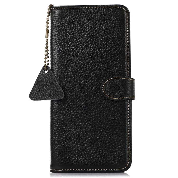 Для Huawei Mate 60 Pro RFID-блокирующая кошелек-обложка Litchi Texture Genuine Cow Leather Phone Case - Черный